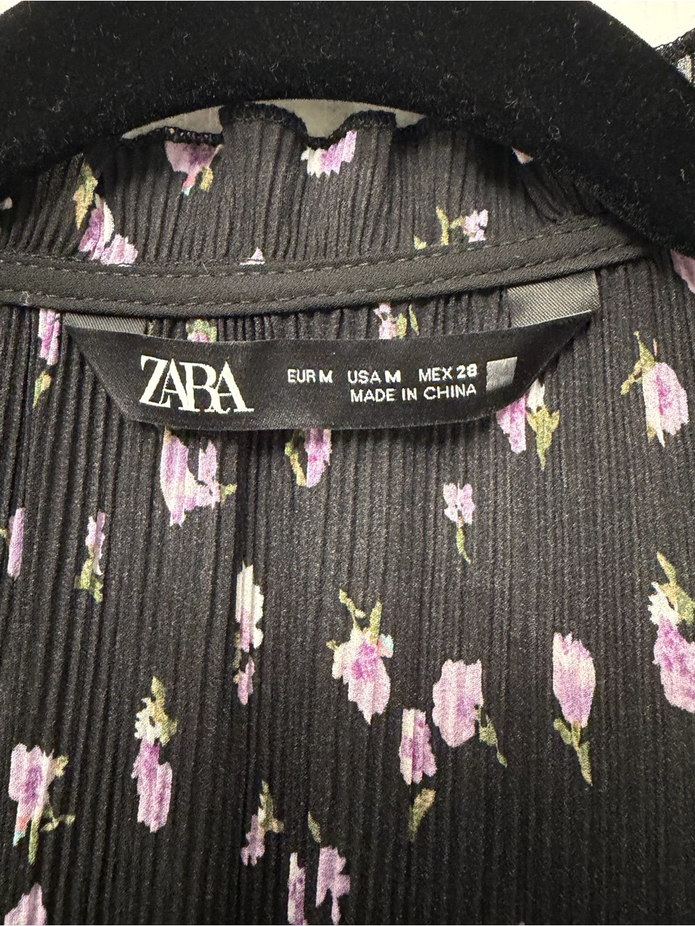 Zara Black Dress with Purple Floral Print, Long Sleeves - Picture 4 of 5